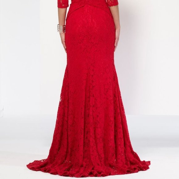 NEW Red Long Lace Dress, 3/4 Sleeve Holiday Formal Sexy, Cruise Prom Mother's - Picture 4 of 10